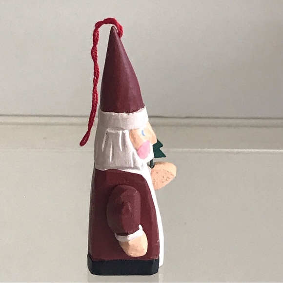 Hand Painted Wooden Santa Claus Carrying a Metal Christmas Tree VTG Ornament - Picture 4 of 15